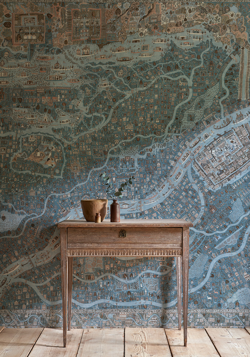 THE MAP Maxi Blue Almond Wallpaper entrance hallway, Lewis and Wood