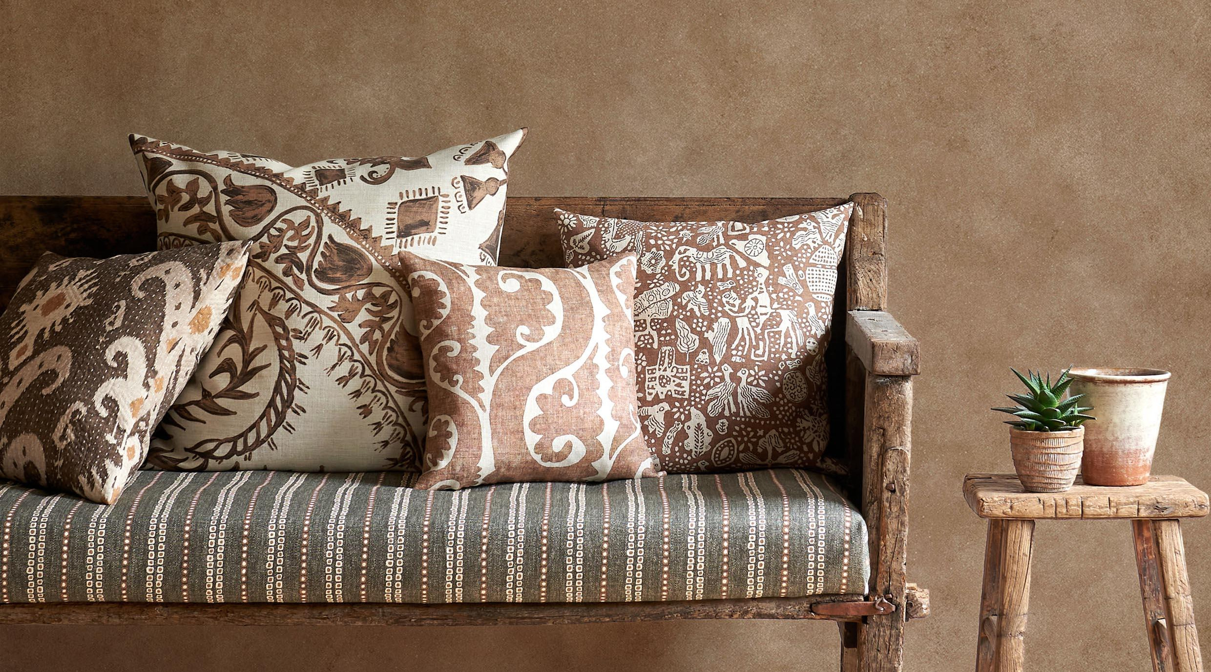 travel trunk collection fabrics kanthakat womad totem minna maze turner's texture background browns terracotta autumn fall decor