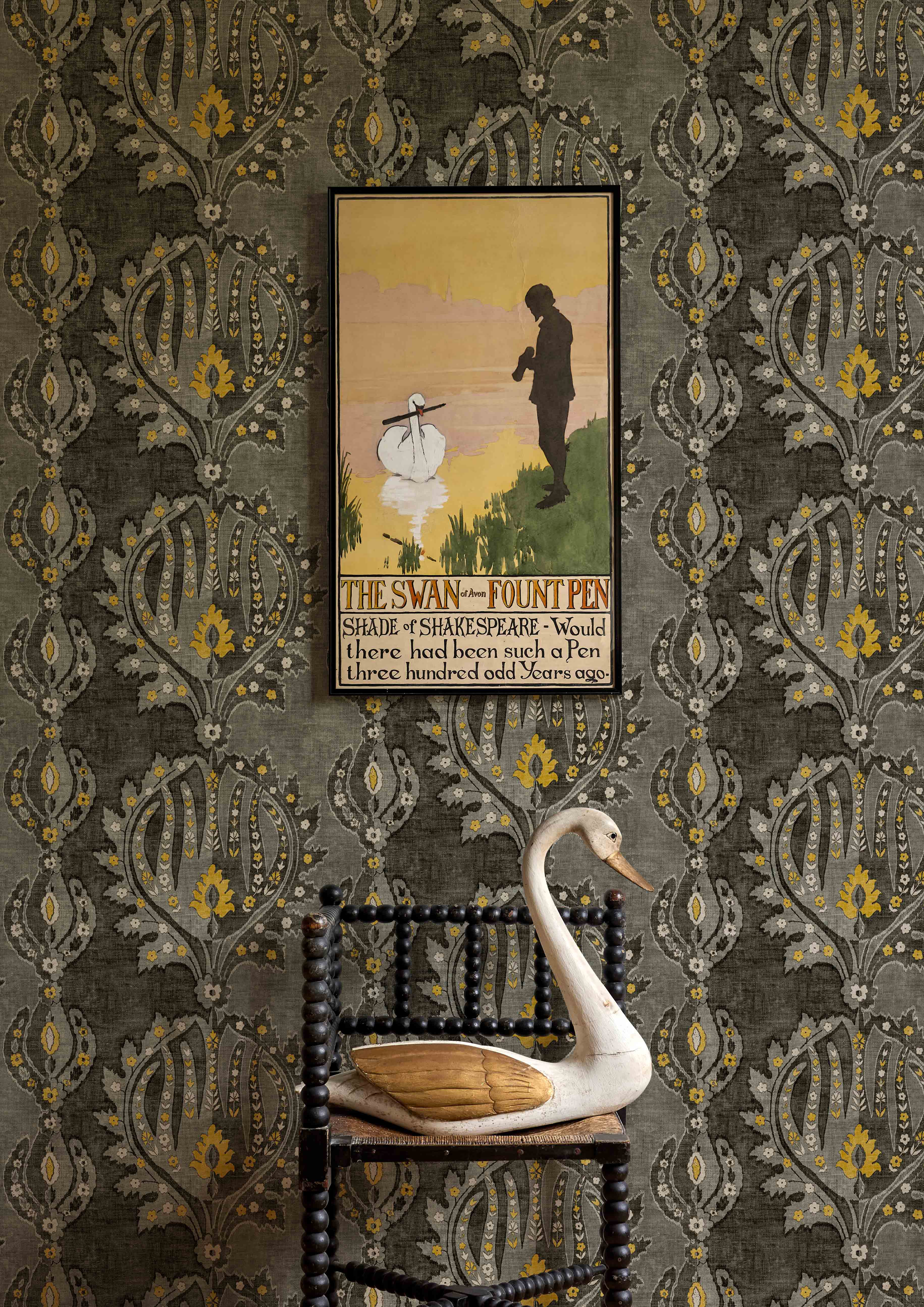 grey and yellow brocade wallpaper lewis and wood