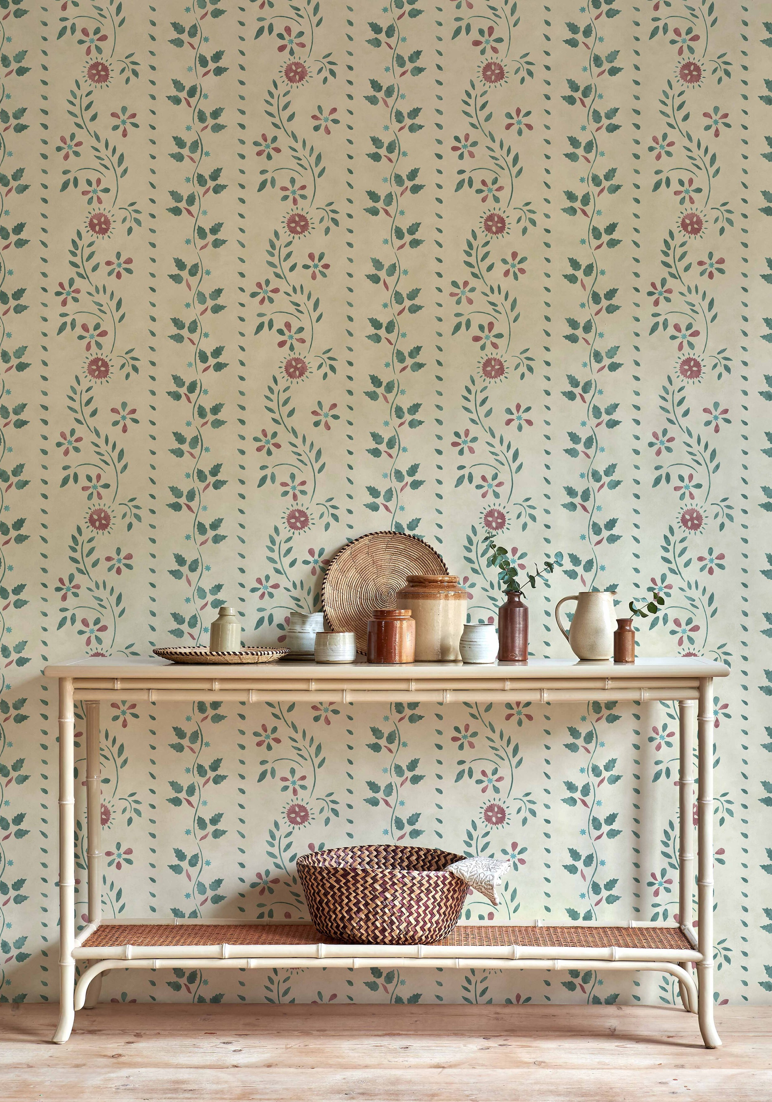 lewis and wood folklore wallpaper in kitchen