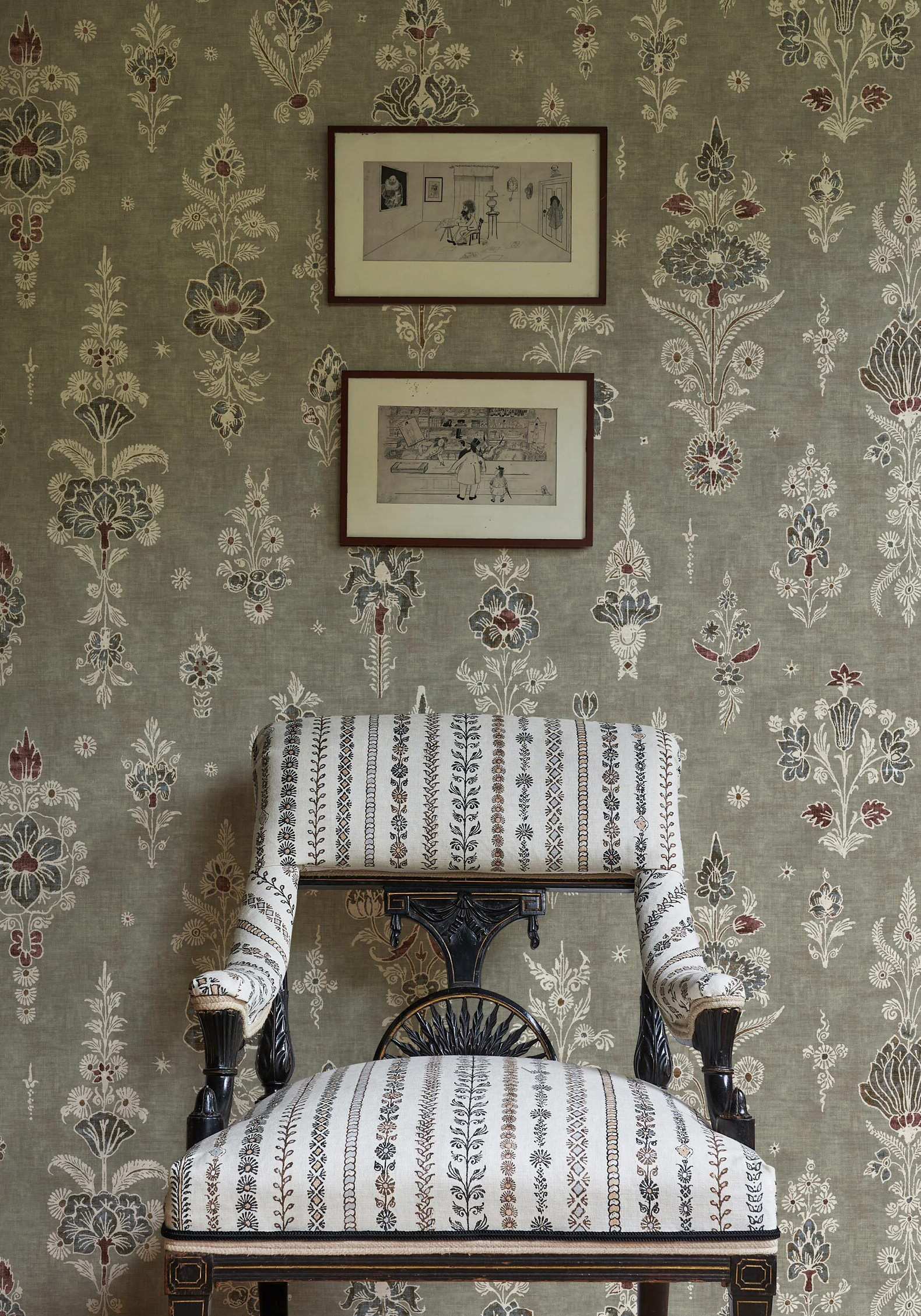 Citadel wallpaper in living room, lewis and wood