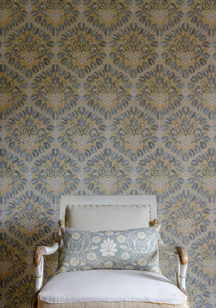 Berry Brothers wallpaper in room, lewis and wood